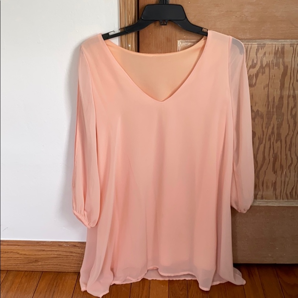 Blush chiffon long sleeve mini dress